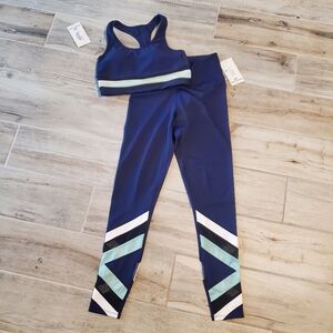 NWT Urban Savage Diamond Leggings & Sports Bra Set Size XS Navy Blue White Teal